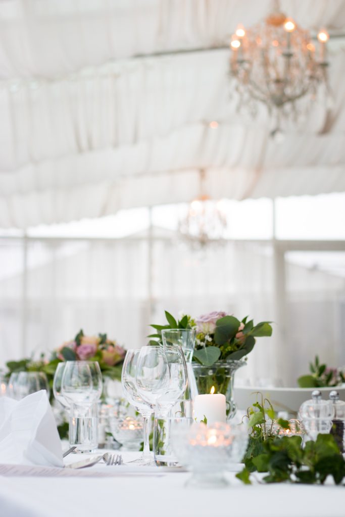 wedding marquee and wine galsses white